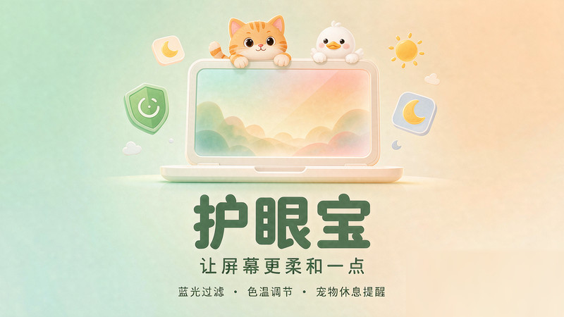 天天盯着个屏幕，没护眼工具怎么行？免费电脑蓝光护眼应用来了，还有宠物定时提醒你休息 护眼宝 图标