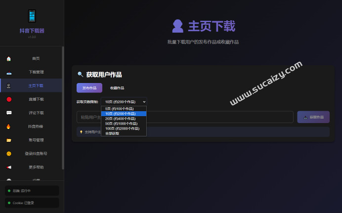 最新某音/TikTok一键下载器，主页视频批量下载、直播、视频、图集解析，一键批量下载 抖音下载器 截图 4
